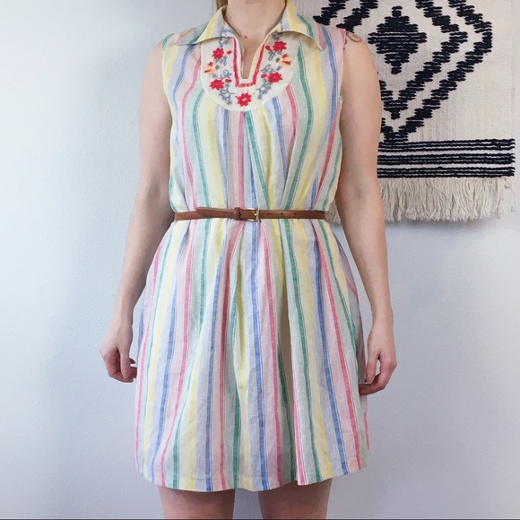 Vintage Swim Cover Up Dress Stripe Embroidered - Picture 2 of 4